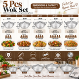Chef Best Aluminum 5 Pcs Wok / Karahi Set - 24/32 cm-Metal Finish