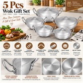 Chef Best Aluminum 5 Pcs Wok / Karahi Set - 24/32 cm-Metal Finish