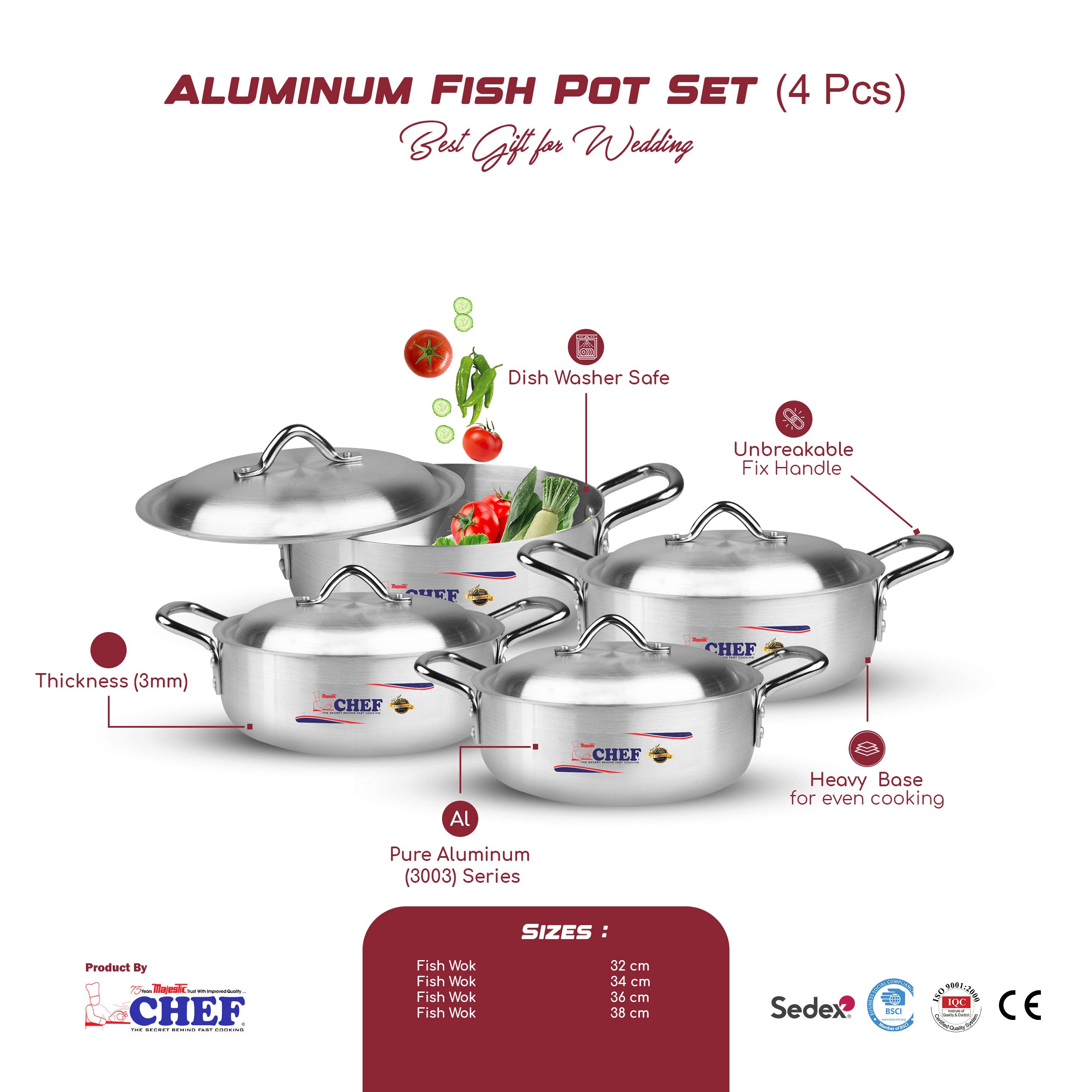 Majestic Chef Fish Pot Single -Biryani Pot 34cm