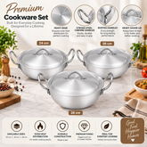 Chef Best Aluminum Wok / Karahi Set - 24/28 cm-Metal Finish-Metal Finish