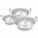 Chef Best Aluminum Wok / Karahi Set - 24/28 cm-Metal Finish-Metal Finish