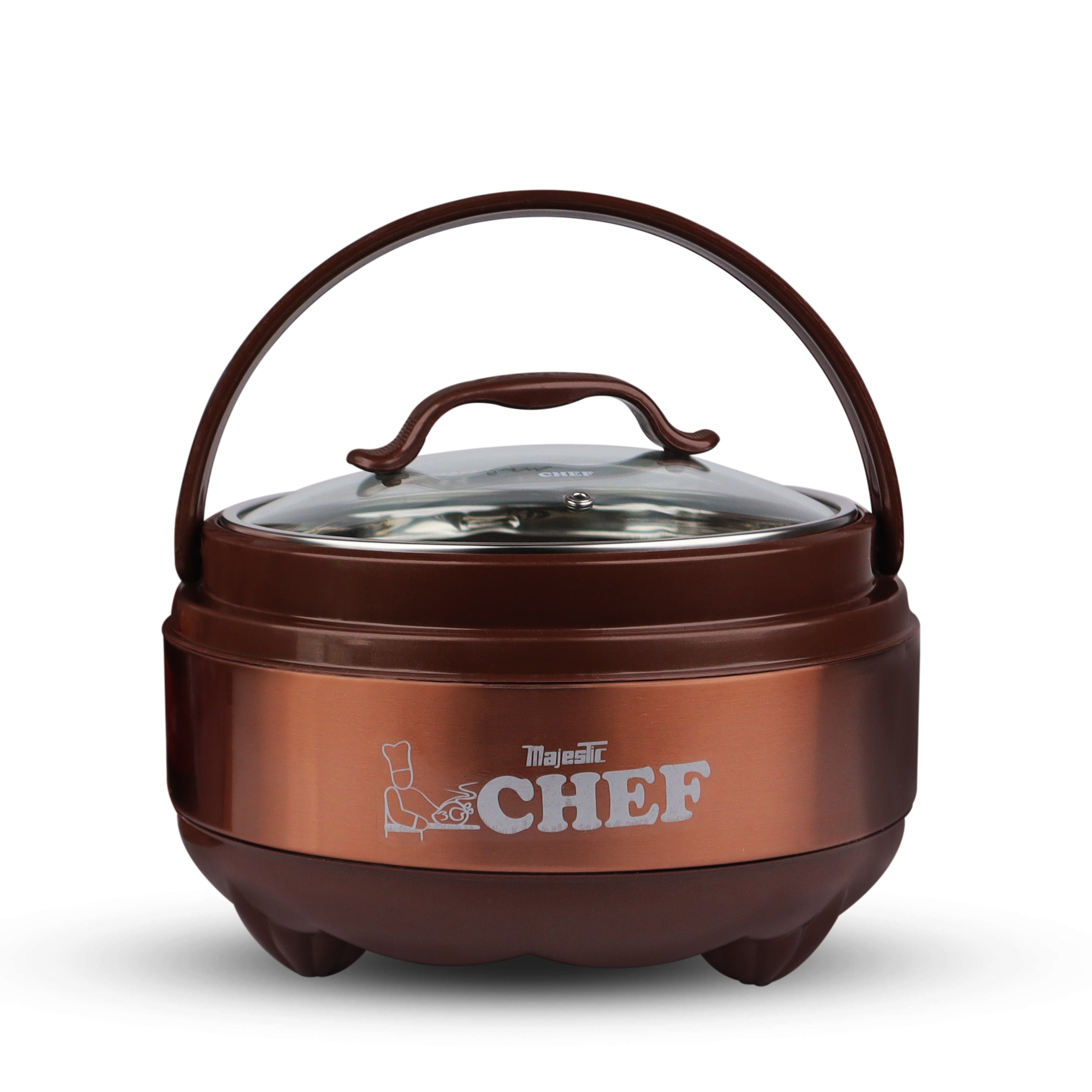 Majestic Chef Stainless Steel Hot Pot With Glass Lid - Brown - Small 1 L
