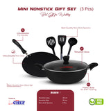 Majestic Premium Quality Mini Nonstick Gift Set 3 Pcs Kitchen Set - Tawa Wok & Spoons / Trio Series