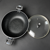 Premium Granite Nonstick Wok with Glass Lid – Induction Bottom