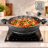 Premium Granite Nonstick Wok with Glass Lid – Induction Bottom