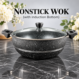 Premium Granite Nonstick Wok with Glass Lid – Induction Bottom