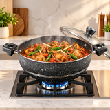 Premium Granite Nonstick Wok with Glass Lid – Induction Bottom