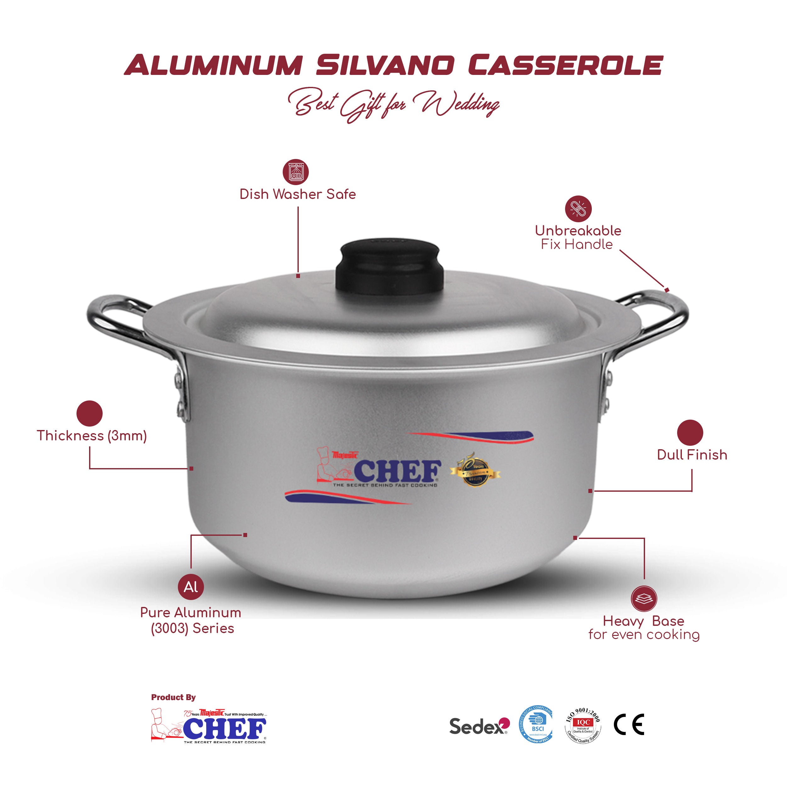 majestic premium quality silver steel aluminum dull finish silvano cooking pot with handle and lid including bakelite knob from best cookware brand in Pakistan