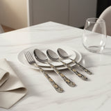 Chef 28 Pcs Stainless Steel Cutlery Set Special Edition Food Grade 304 Series -New Flower Design with Silver Tiffon Stand