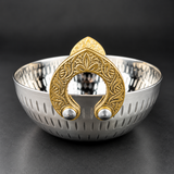 Premium Stainless Steel Serving Handi with Golden Handles – Elegant Hammered Design.