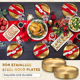 Stainless Steel Gold Plated Serving Tray Metal Platter Reusable Dishwasher Safe Dinner Plates Round Dinner Dishes Decorative Storage Tray - KOREAN