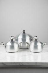 Kitchen Star Crown Pot Belly Cooking Pan Set Metal Finish 3 Pieces Set- 16,18, 20 cm