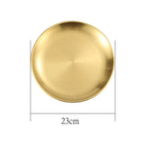 Stainless Steel Gold Plated Serving Tray Metal Platter Reusable Dishwasher Safe Dinner Plates Round Dinner Dishes Decorative Storage Tray - KOREAN