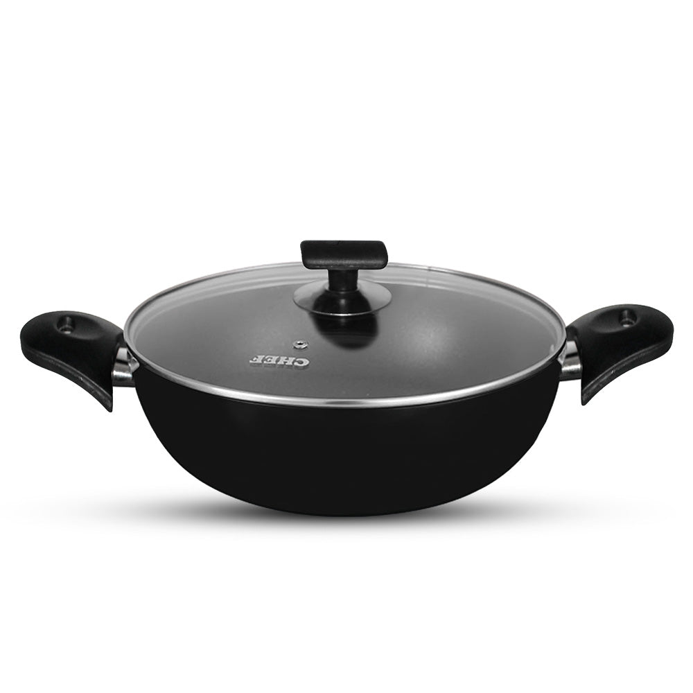premium quality nonstick karahi maker wok with glass lid at low price