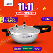 CHEF Aluminum Pressure Cooker Karahi Aluminum 2 In 1 - 5 Liter - best pressure cooker in pakistan at best price 