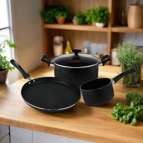 Majestic Premium Quality Mini Nonstick Gift Set 3 Pcs Kitchen Set - Pizza Pan Casserole & Milk Pan / Trio Series- Deal #17