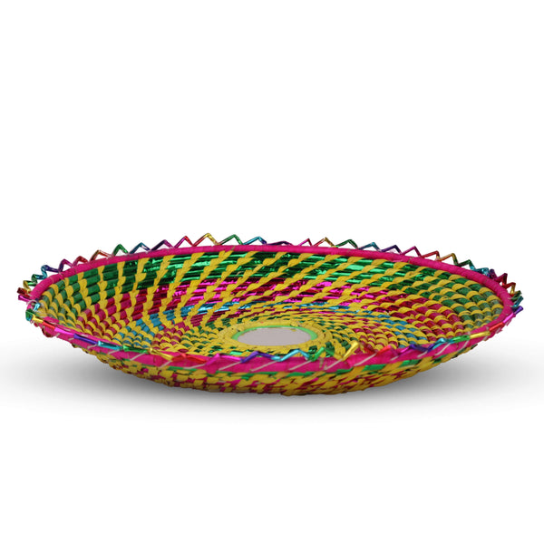 Saraiki Flat Wicker Basket Bread Plate With Mirror - Chappati Serving Dish Handicraft Date Palm 12 Inch