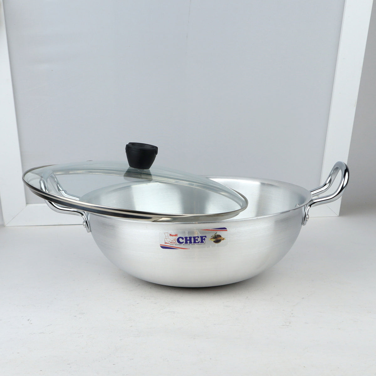 Majestic premium quality silver steel cooking pot with glass lid steel karai at low price big sale