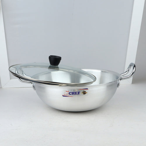 Premium Aluminum Wok / Karahi With Glass Lid Hover