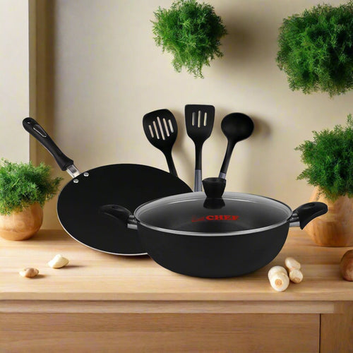 Majestic Premium Quality Mini Nonstick Gift Set 3 Pcs Kitchen Set - Tawa Wok & Spoons / Trio Series- Deal #16