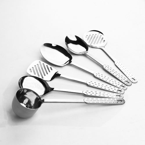 Stainless Steel 7 Pcs Serving Spoon Set With Stand Hover