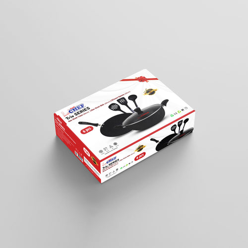 Majestic Premium Quality Mini Nonstick Gift Set 3 Pcs Kitchen Set - Tawa Wok & Spoons / Trio Series- Deal #16 Hover