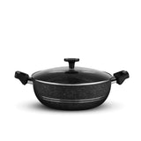 nonstick cooking pot wok / karahi best for cooking with glass lid at best price in Pakistan / stylish steel click knobes double side handle - majestic chef cookware