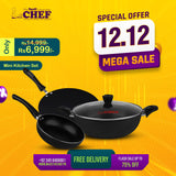 Majestic Premium Quality Mini Nonstick Gift Set 3 Pcs Kitchen Set - Tawa Fry Pan & Wok / Trio Series