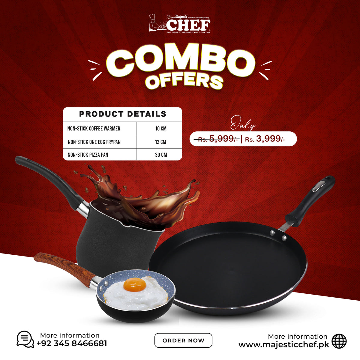 Nonstick Pizza Pan+Coffee Warmer+ One Egg Mini Frying Pan- - Combo Offers