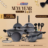 Chef Best Aluminum Non Stick Kitchen Set 15 Pcs New Arrival Cookware Set - Marble Coating 330 Grey