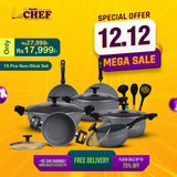 Chef Best Aluminum Non Stick Kitchen Set 15 Pcs New Arrival Cookware Set - Marble Coating 330 Grey