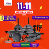 Chef Best Aluminum Non Stick Kitchen Set 15 Pcs New Arrival Cookware Set - Marble Coating 330 Grey