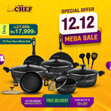 Chef Best Aluminum Non Stick Kitchen Set 15 Pcs New Arrival Cookware Set - Marble Coating 330 Black