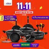 Chef Best Aluminum Non Stick Kitchen Set 15 Pcs New Arrival Cookware Set - Marble Coating 330 Black