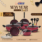 Chef Best Aluminum Non Stick Kitchen Set 15 Pcs New Arrival Cookware Set - Maroon 330