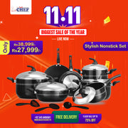 best quality nonstick cookware set stylish lid with touch to steel at best price in Pakistan 15 piece - majestic chef