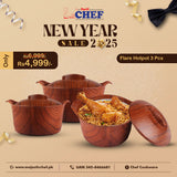 MAJESTIC CHEF FLARE HOT POT SET/ FOOD WARMER/INSULATED CASSEROLE WITH WOODEN TEXTURE