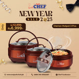 Majestic Chef Stainless Steel Clarion 3pcs Hot Pot set With Glass Lid -Brown