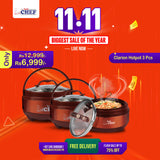 Majestic Chef Stainless Steel Clarion 3pcs Hot Pot set With Glass Lid -Brown