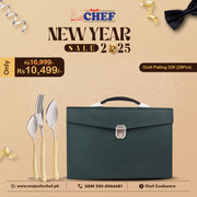 Chef 22 Karat Pure Gold Plated Stainless Steel 29 Pcs Cutlery Set - Lifetime Plating Guarantee