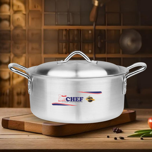 Chef Premium Quality Aluminum Casserole / Cooking Pot - Metal Finish Hover