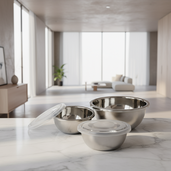 Stainless Steel Storage Bowl With Food Grade Plastic Lid 3 Pcs Food Container