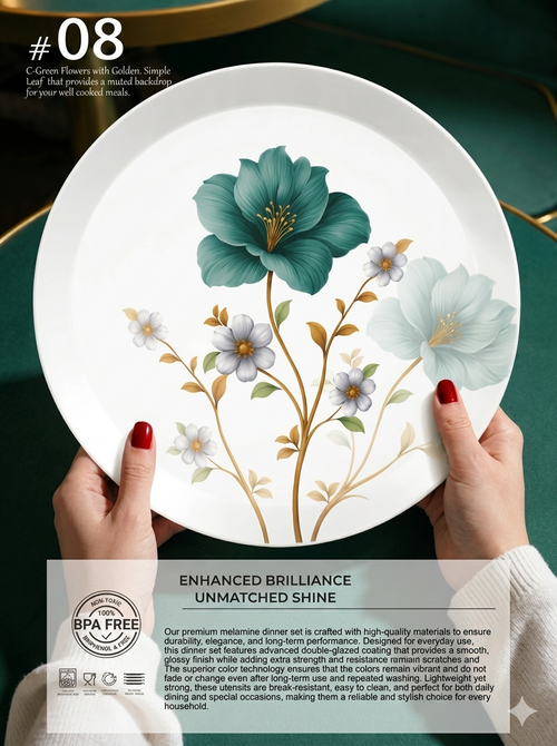 Majestic Luxury Crystal Coated Melamine Dinner Ware 72 Pcs Dinning Set - 8 Persons Serving -108