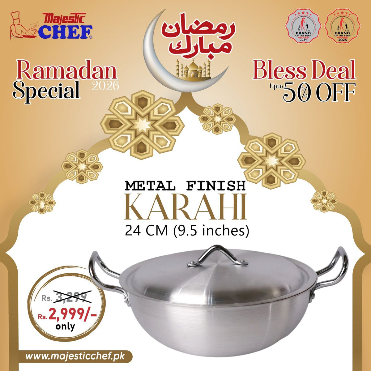 Chef Best Aluminum Metal Finish Wok/ Karahi-Metal Finish