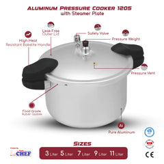 infographics or details of majestic pressure cooker  short handle - majestic chef