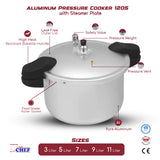 infographics or details of majestic pressure cooker short handle - majestic chef