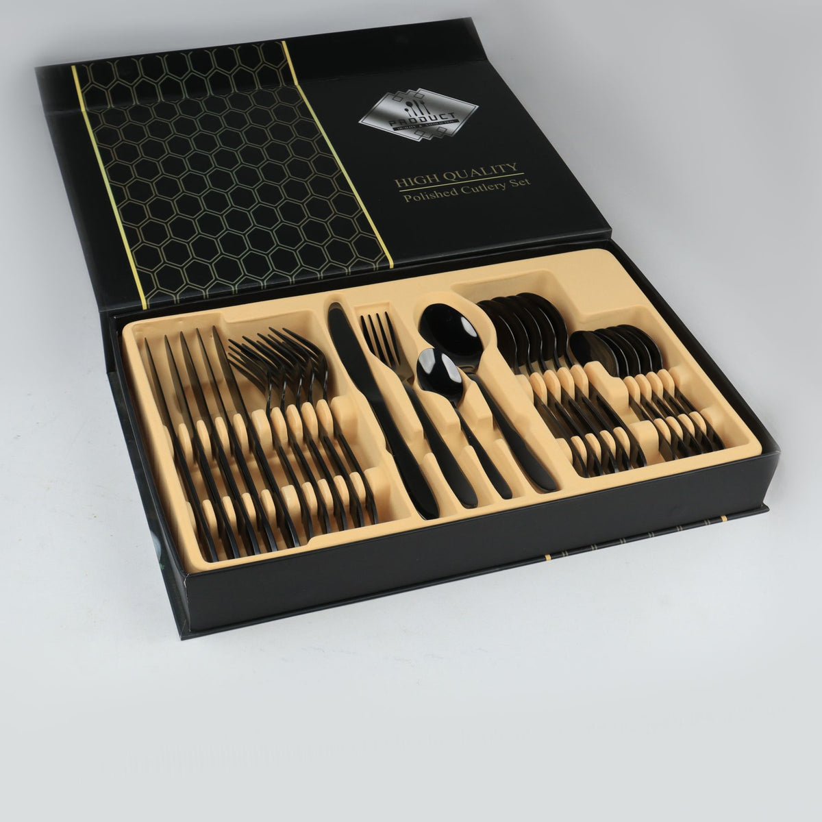 Premium Quality Imported Cutlery Set 24 Pcs - Black PVD Coated best for dinning and gifting 