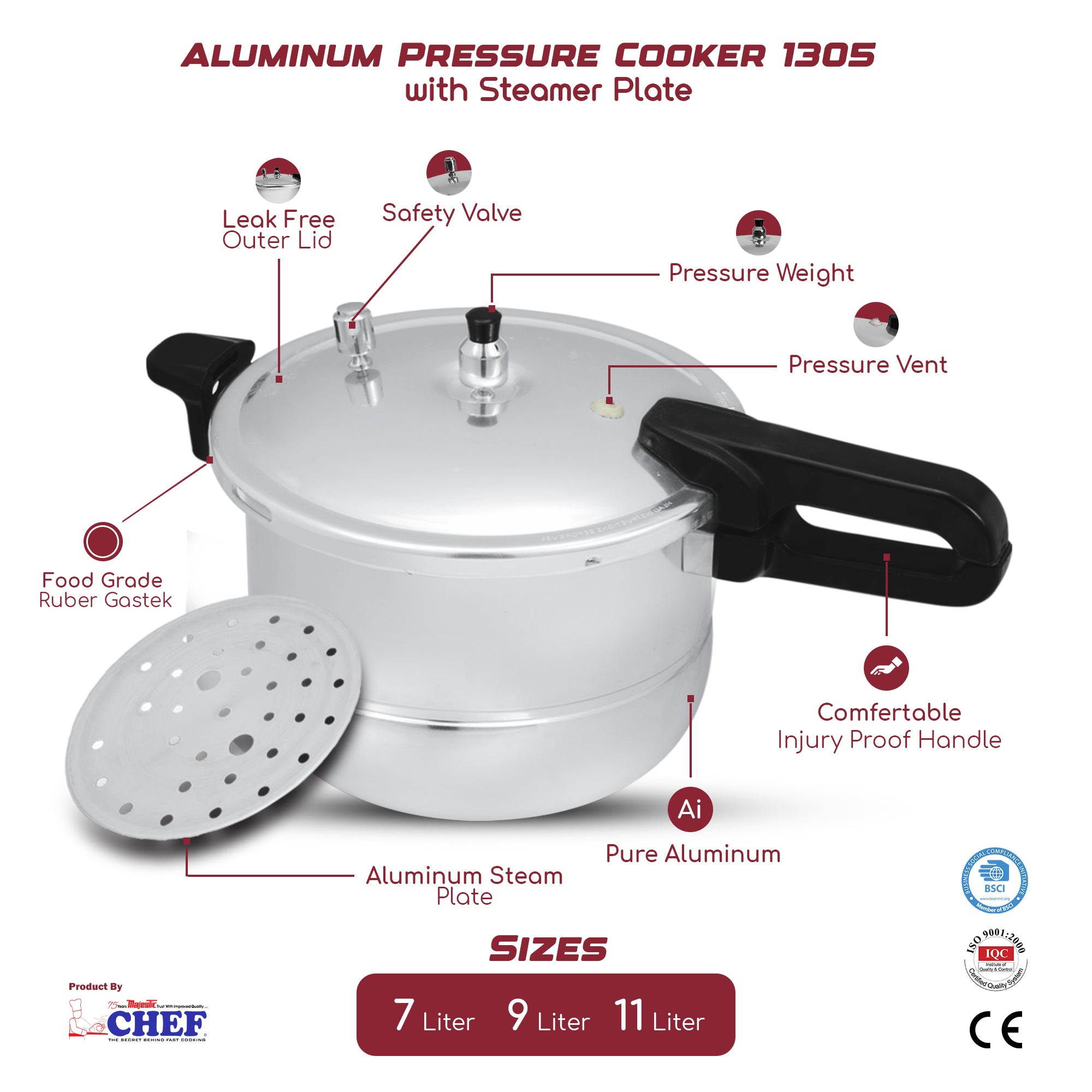 Silver Steel Pressure Cooker Steamer Long Handle – Chef Cookware