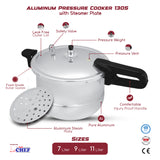 CHEF Aluminum Pressure Cooker & Steamer 1305 -9 Liter