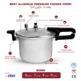 CHEF Best Aluminum Pressure Cooker With Glass Lid 22 cm- 1305 - 5 Liter Long Handle